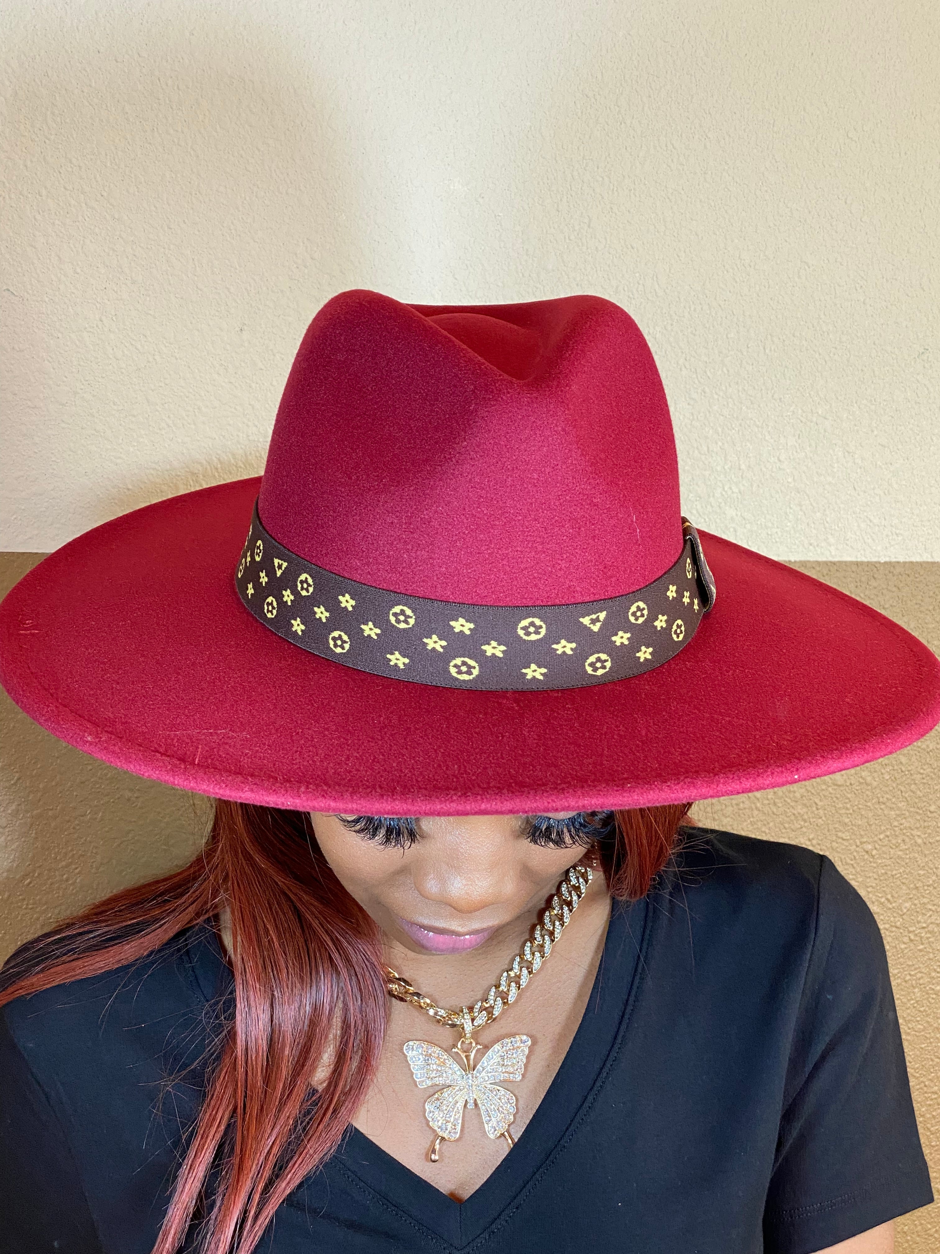 Luxe Band Wide Brim Fedora Burgundy