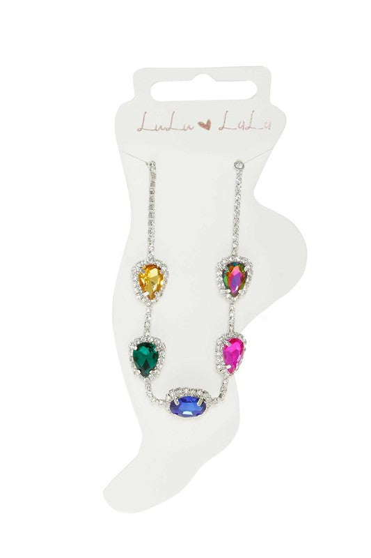Crystal Teardrop Anklet Multi