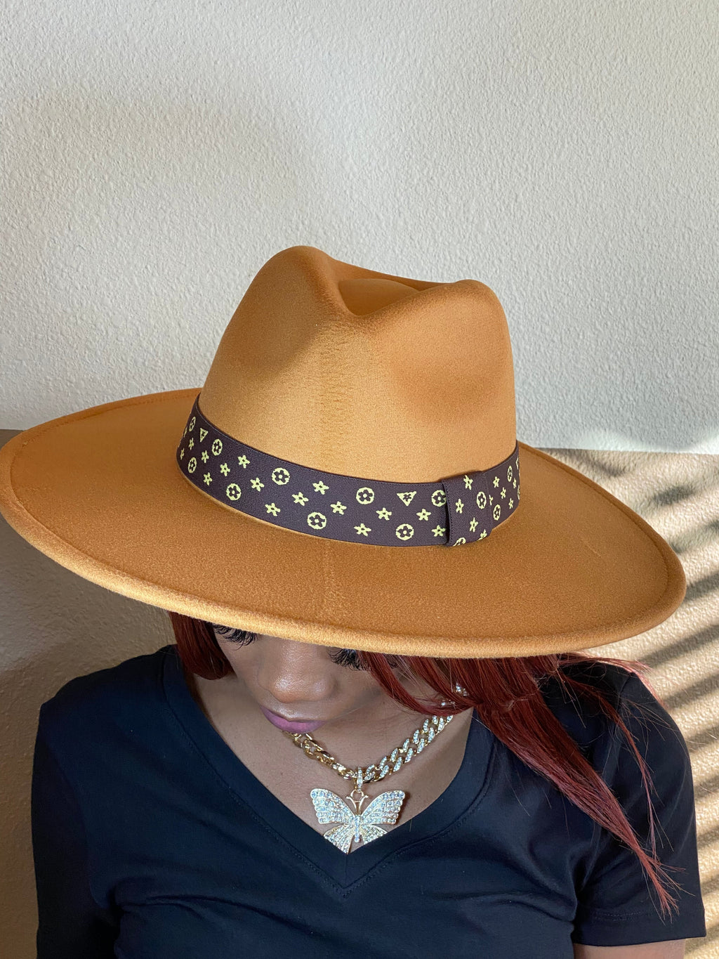 Luxe Band Wide Brim Fedora Camel Dk
