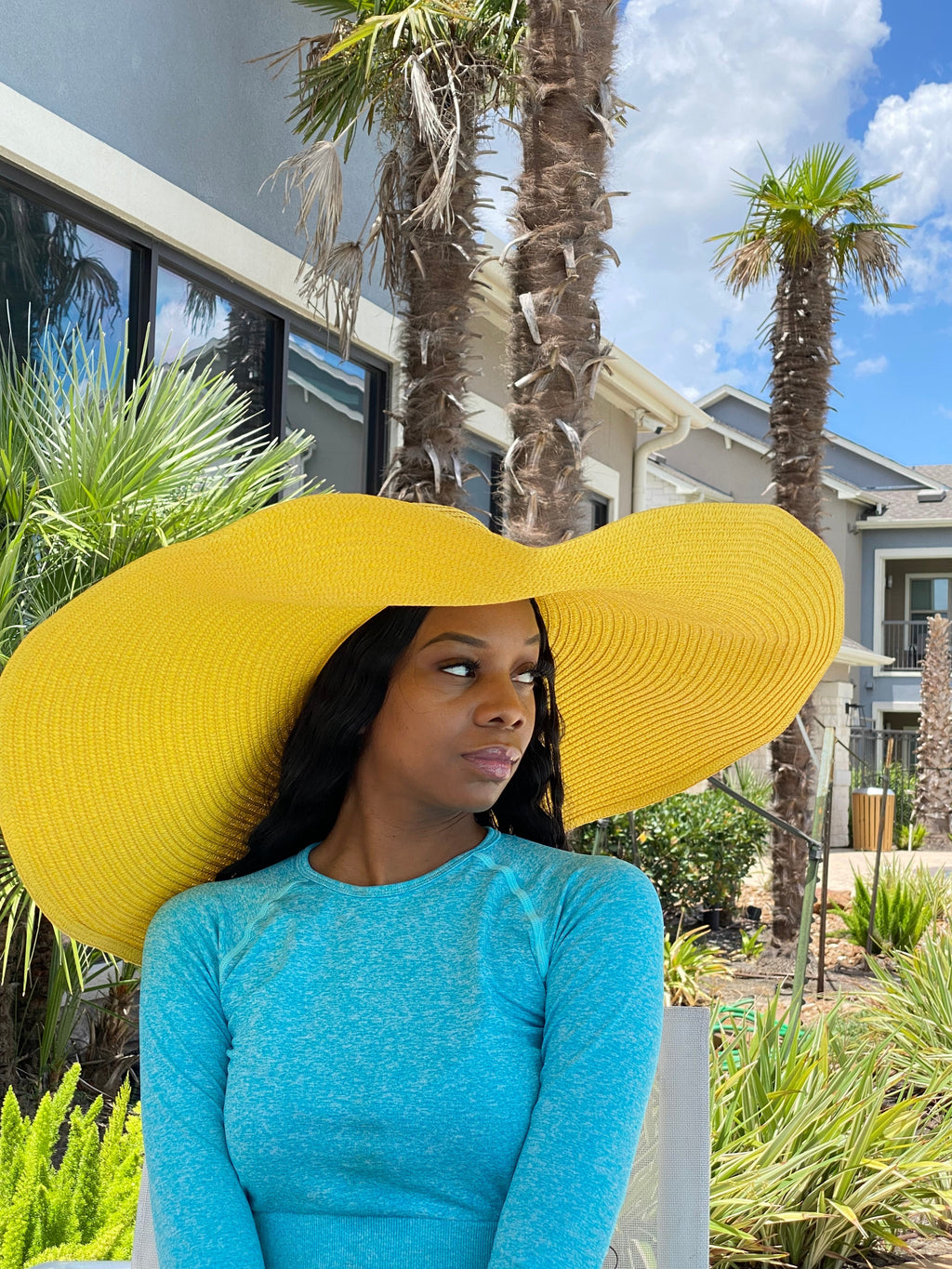 Big Oversized Straw Floppy Sun Hat Yellow