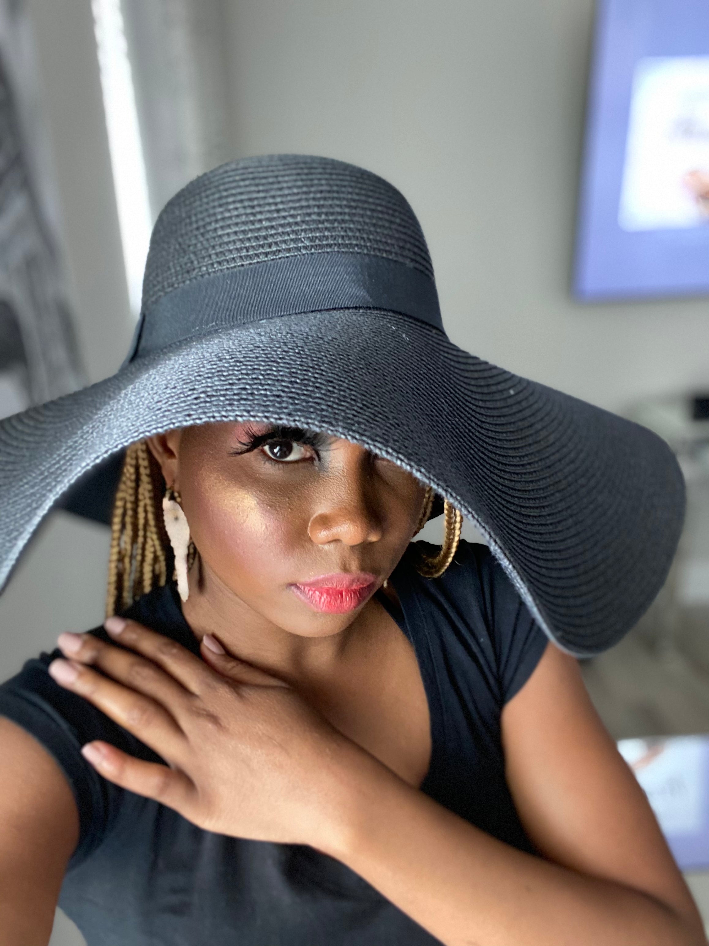 Big Straw Floppy Sun Hat Black
