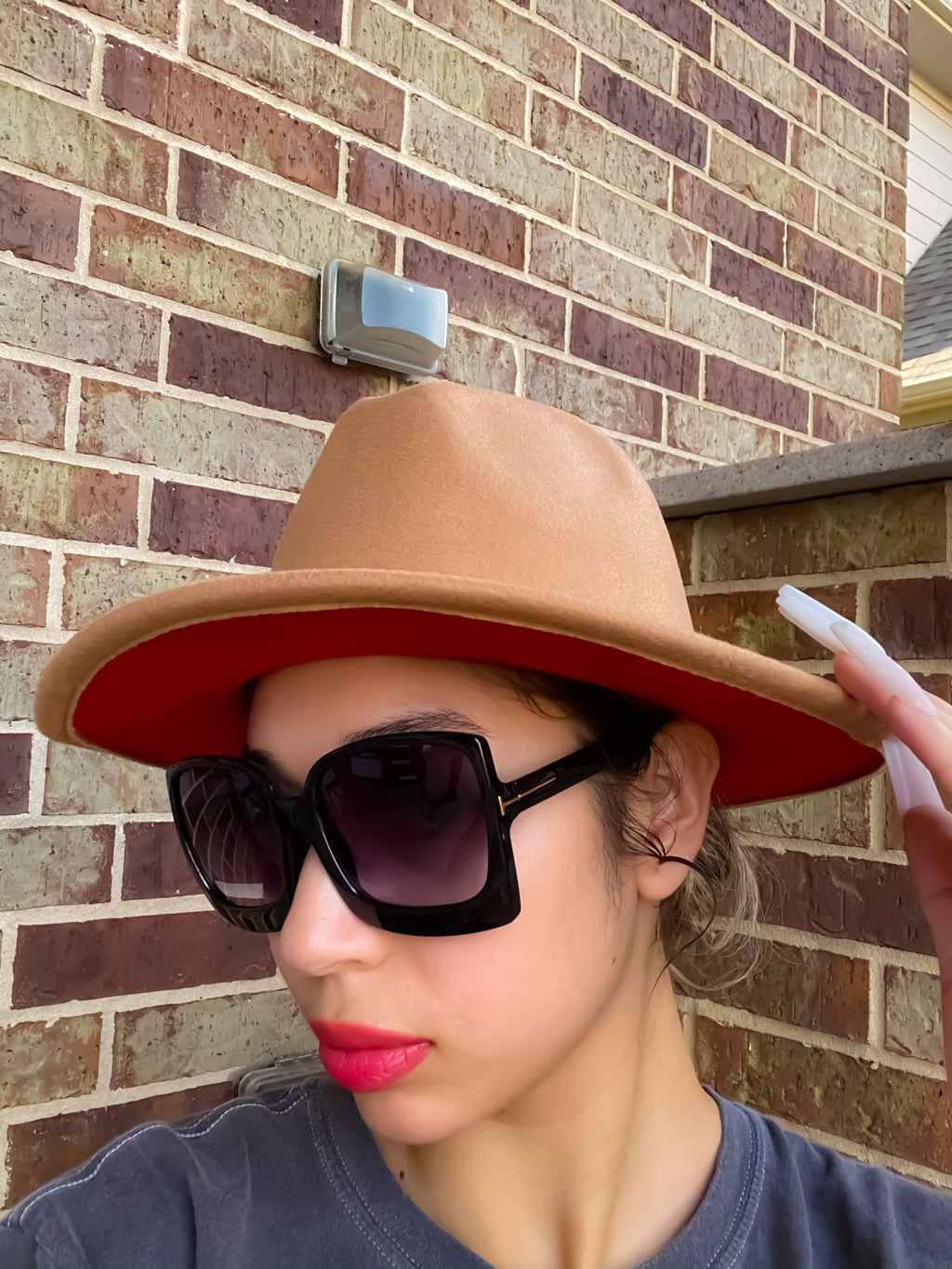 Lt Tan Red Fedora