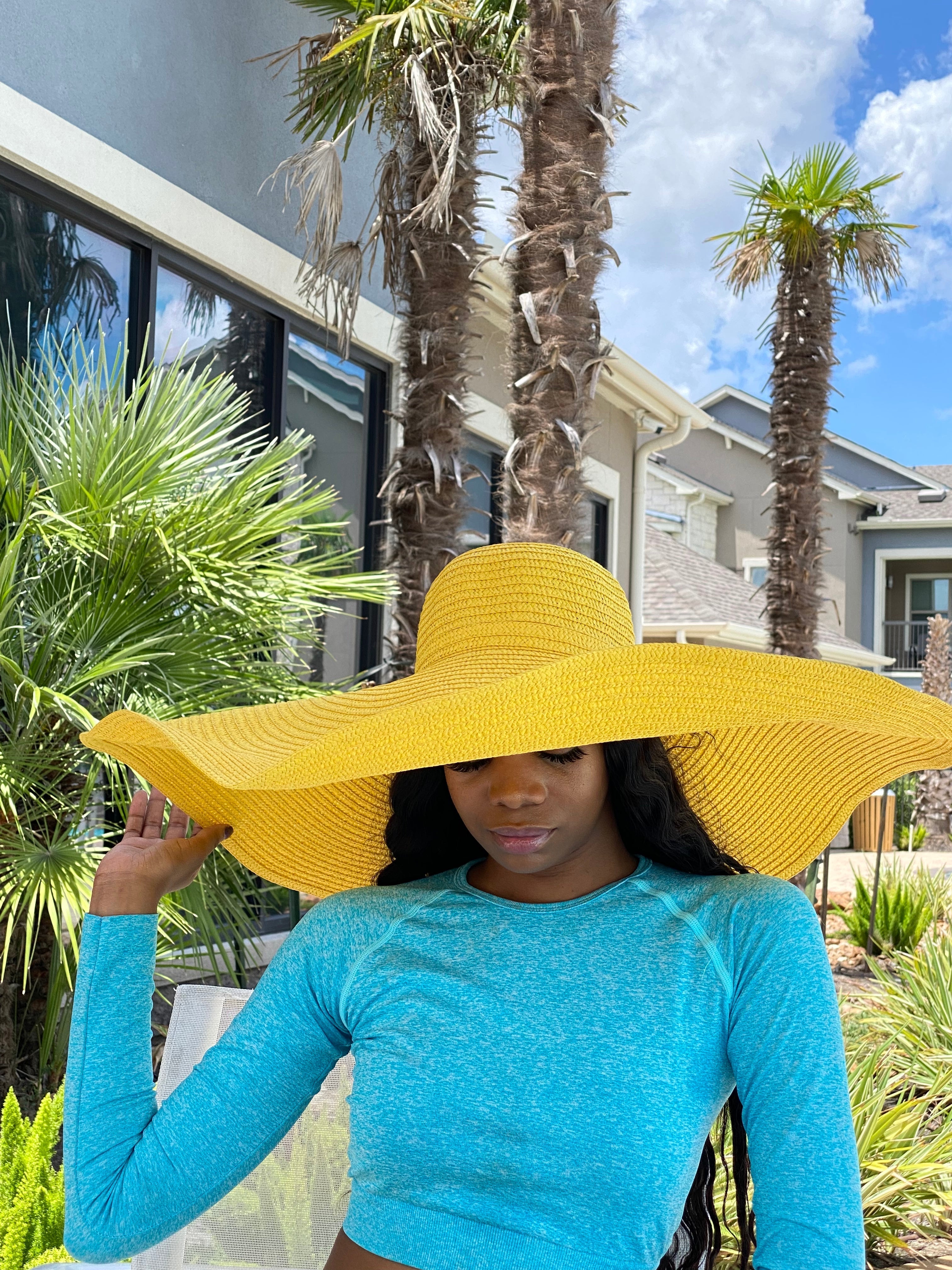 Big Oversized Straw Floppy Sun Hat Yellow
