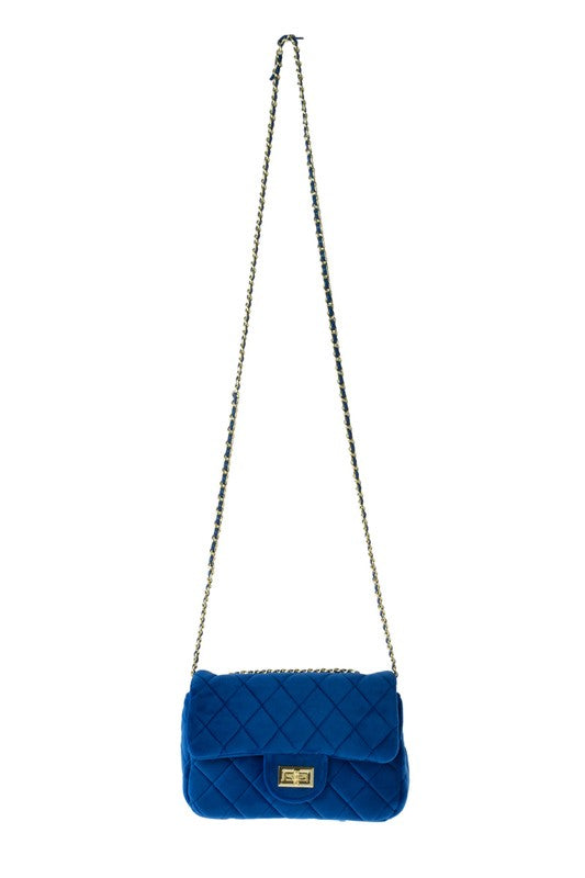 Quilted Velvet Crossbody Royal Blue
