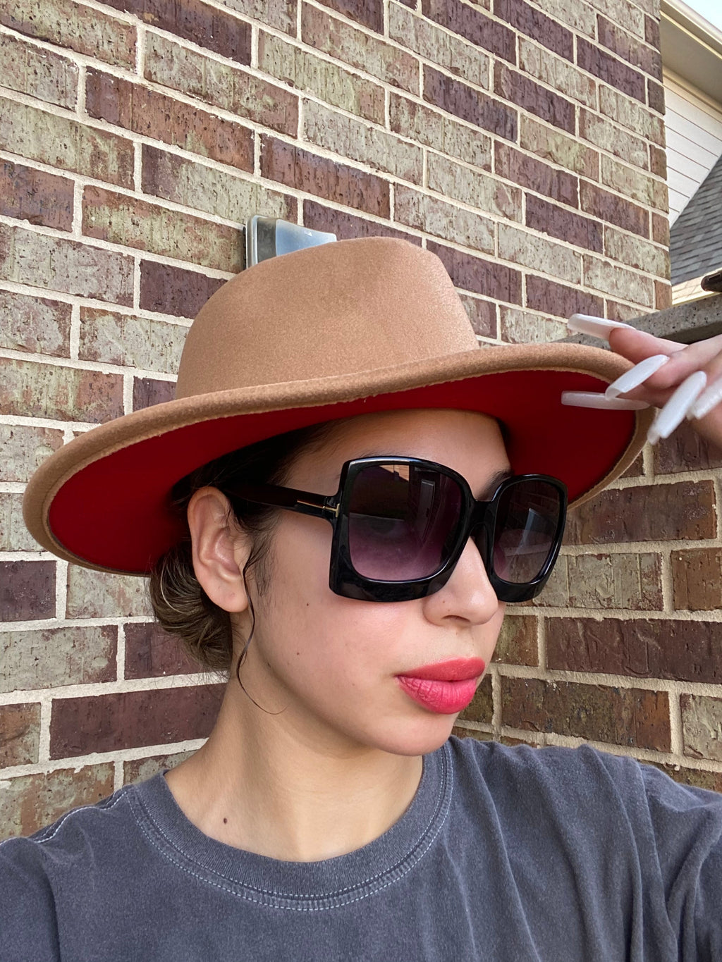 Lt Tan Red Fedora