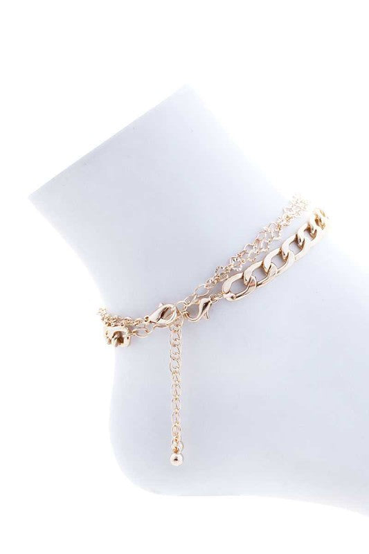 Metal Link Butterfly Anklet Set Gold