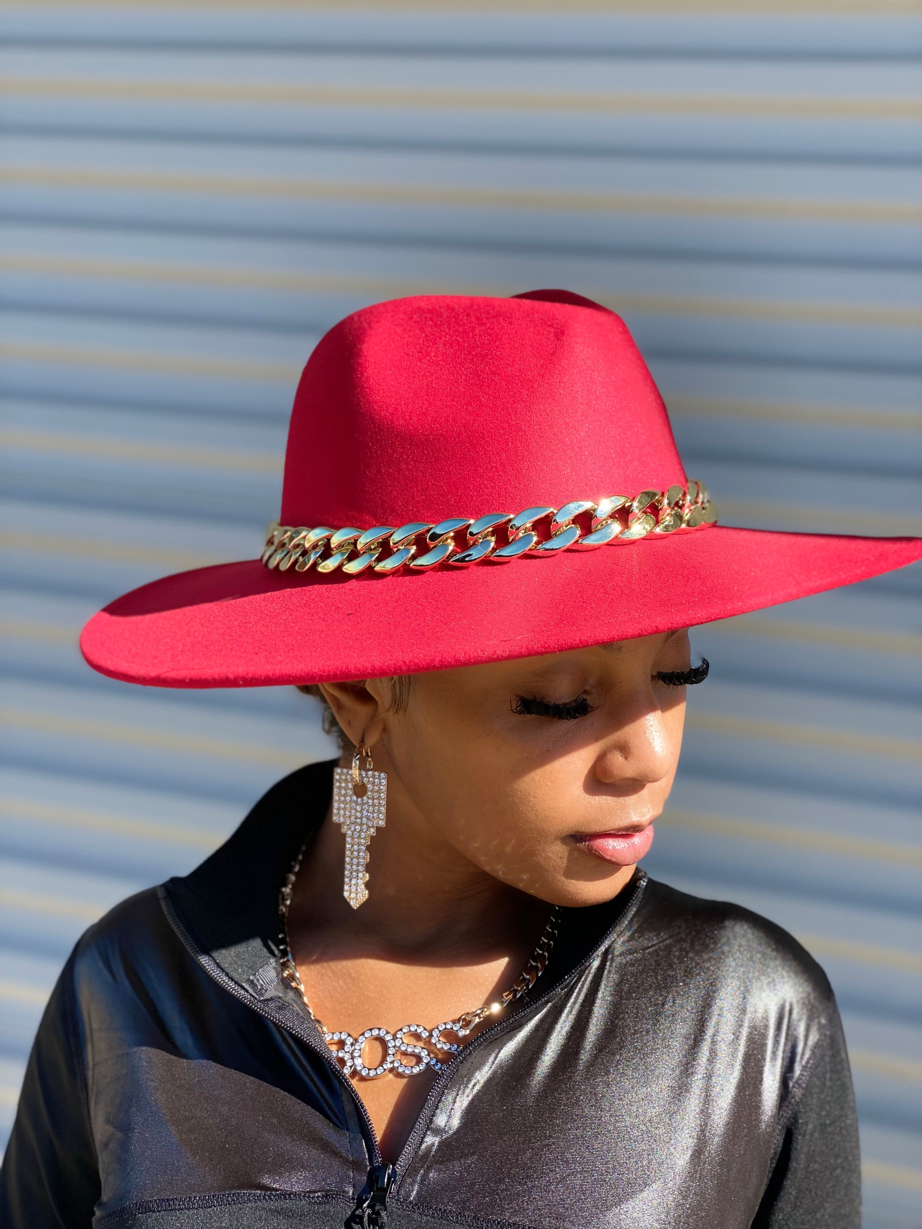 Hottest Red Black Chain Fedora