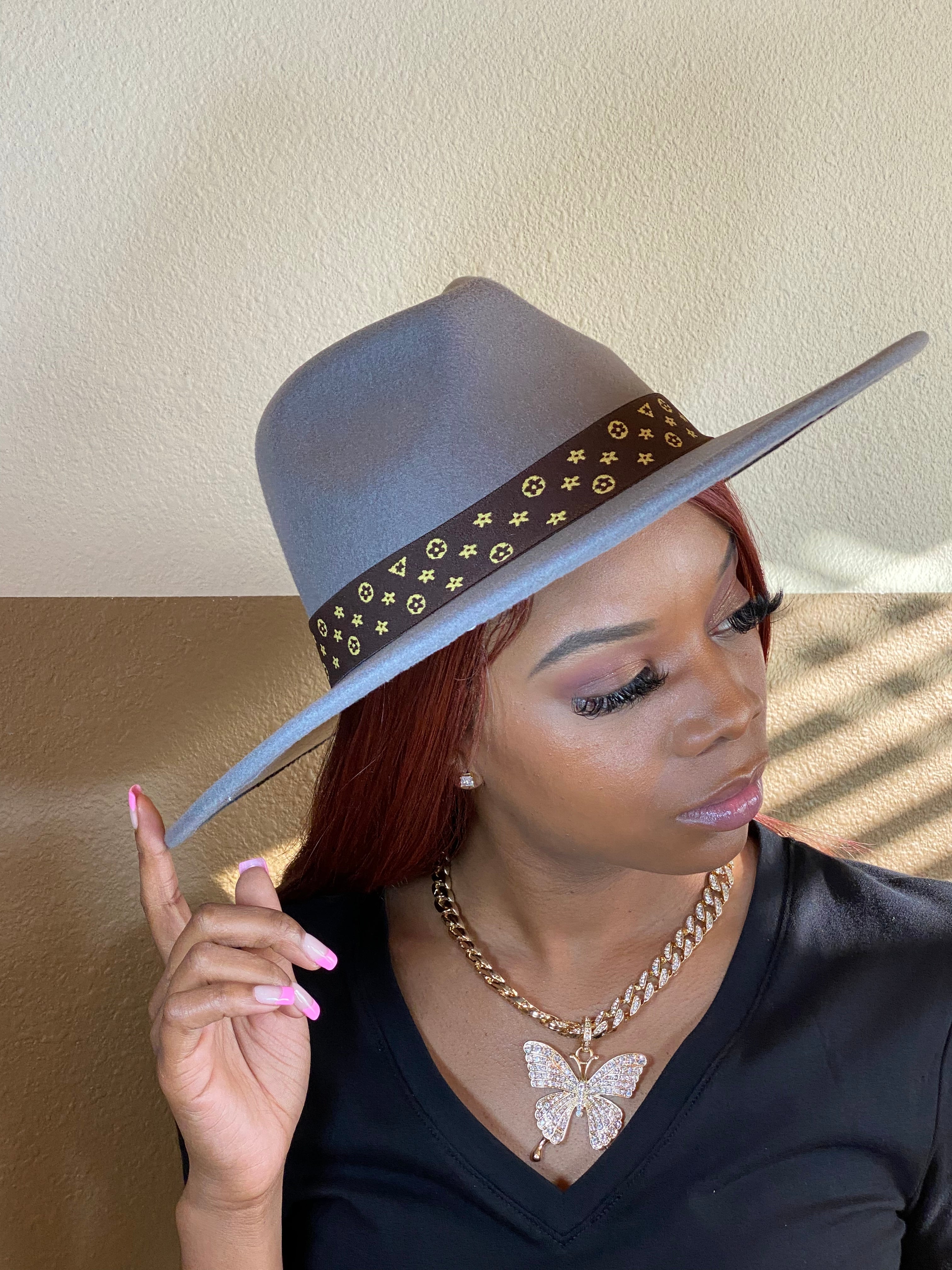 Luxe Band Wide Brim Fedora Grey