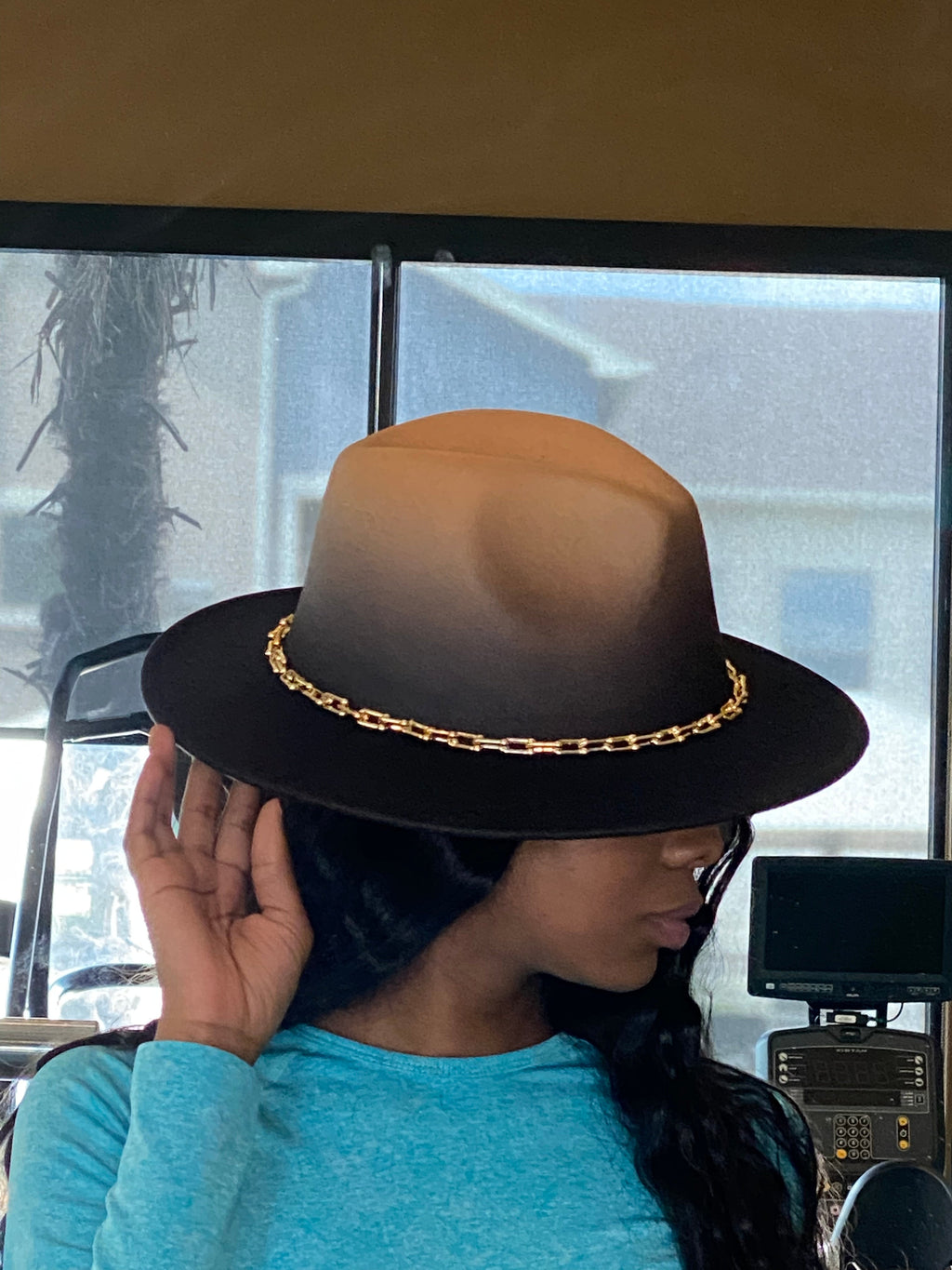 Ombre Chain Fedora Camel