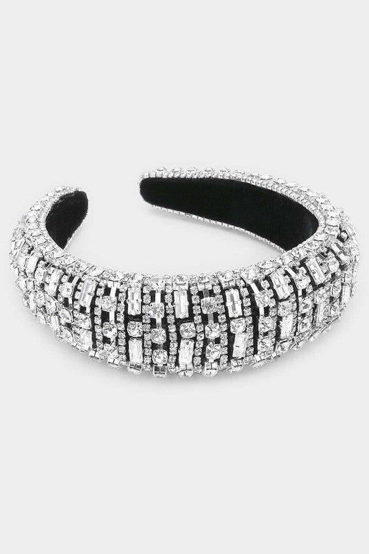 SHINY STONE PADDED HEADBAND SILVER