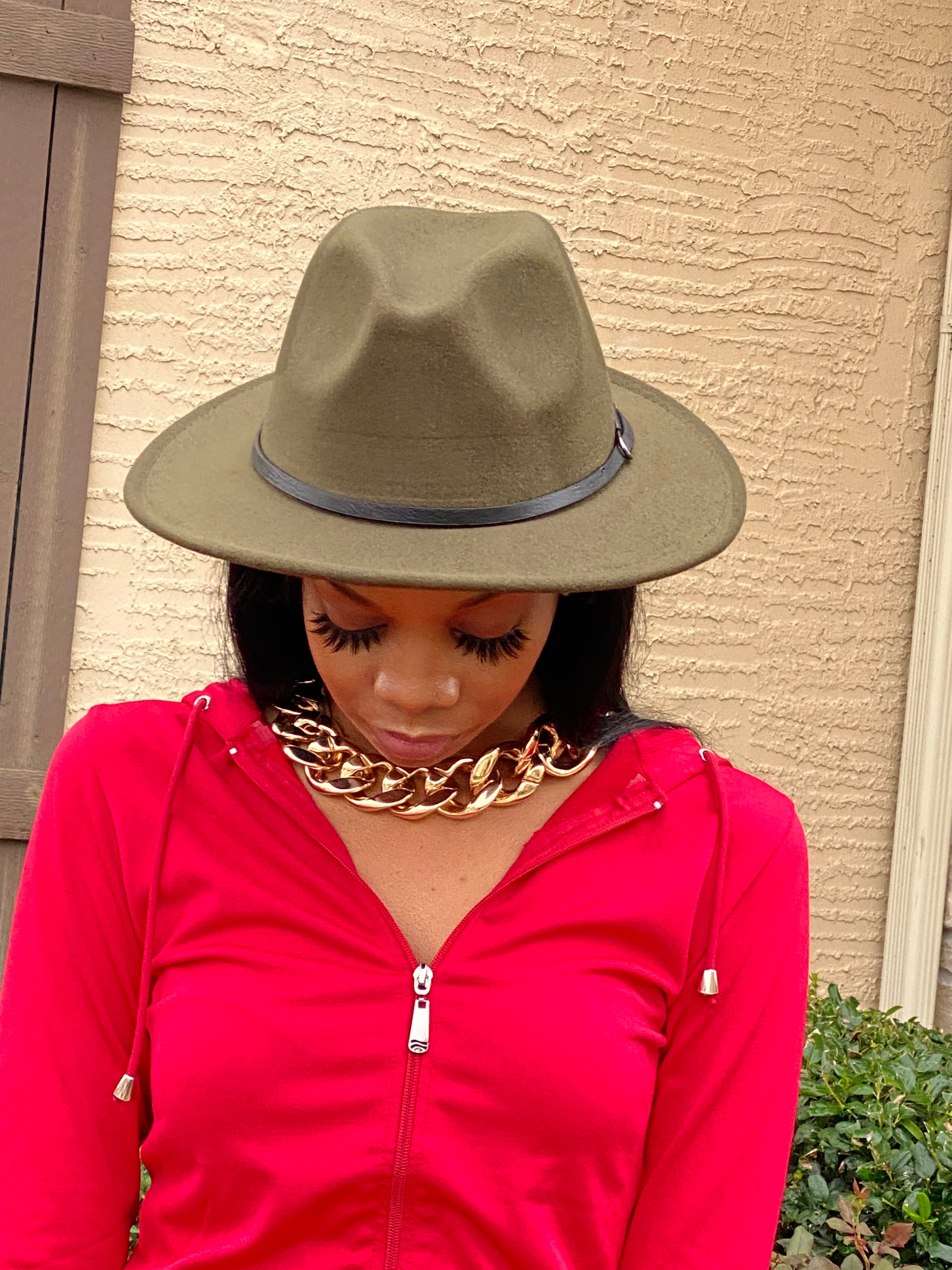 Olive With Red Fedora