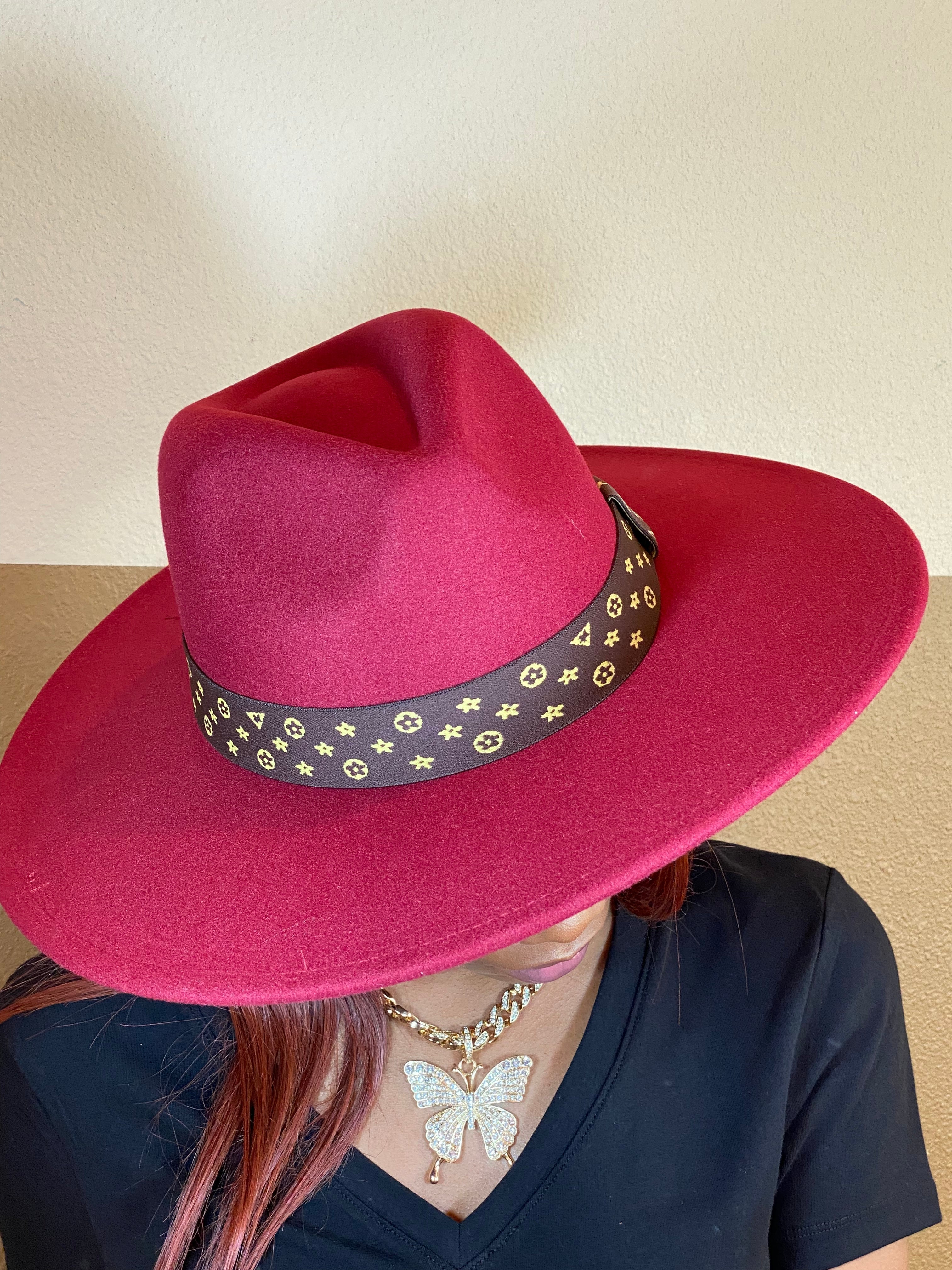 Luxe Band Wide Brim Fedora Burgundy