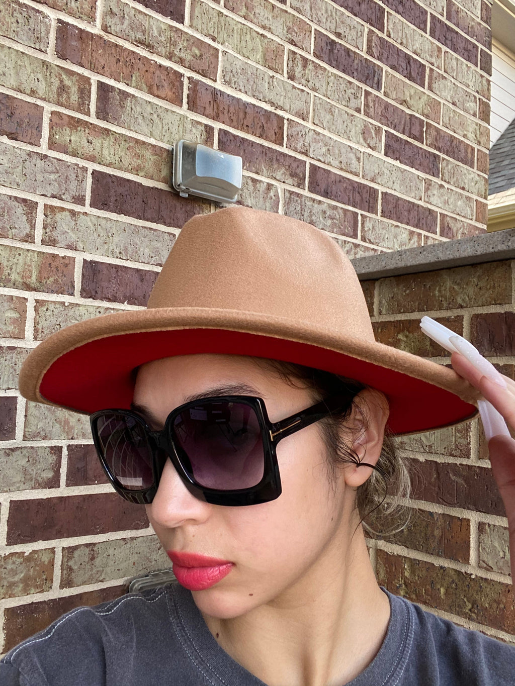 Lt Tan Red Fedora