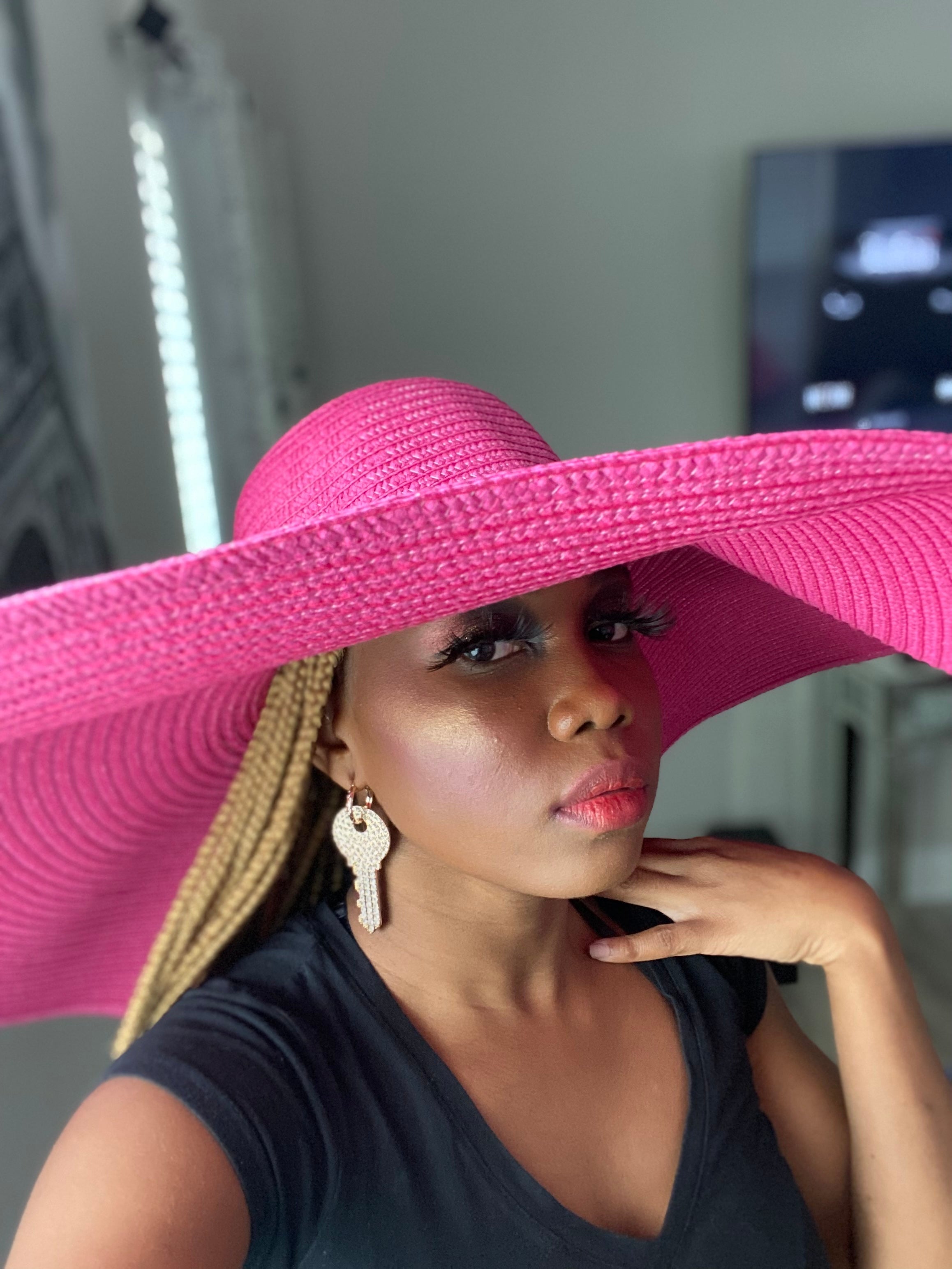 Big Straw Floppy Sun Hat Fuchsia