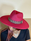 Luxe Band Wide Brim Fedora Burgundy