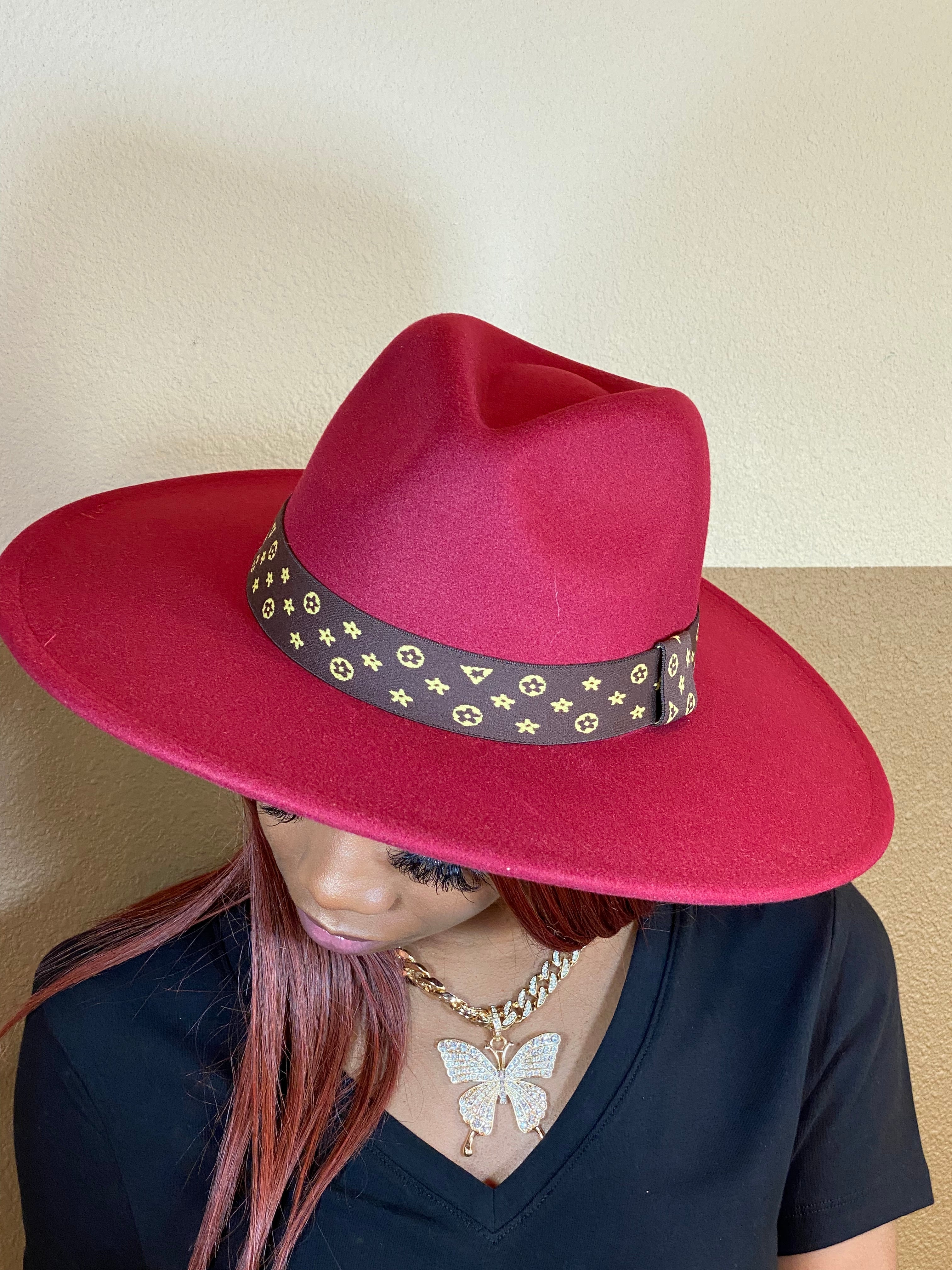 Luxe Band Wide Brim Fedora Burgundy