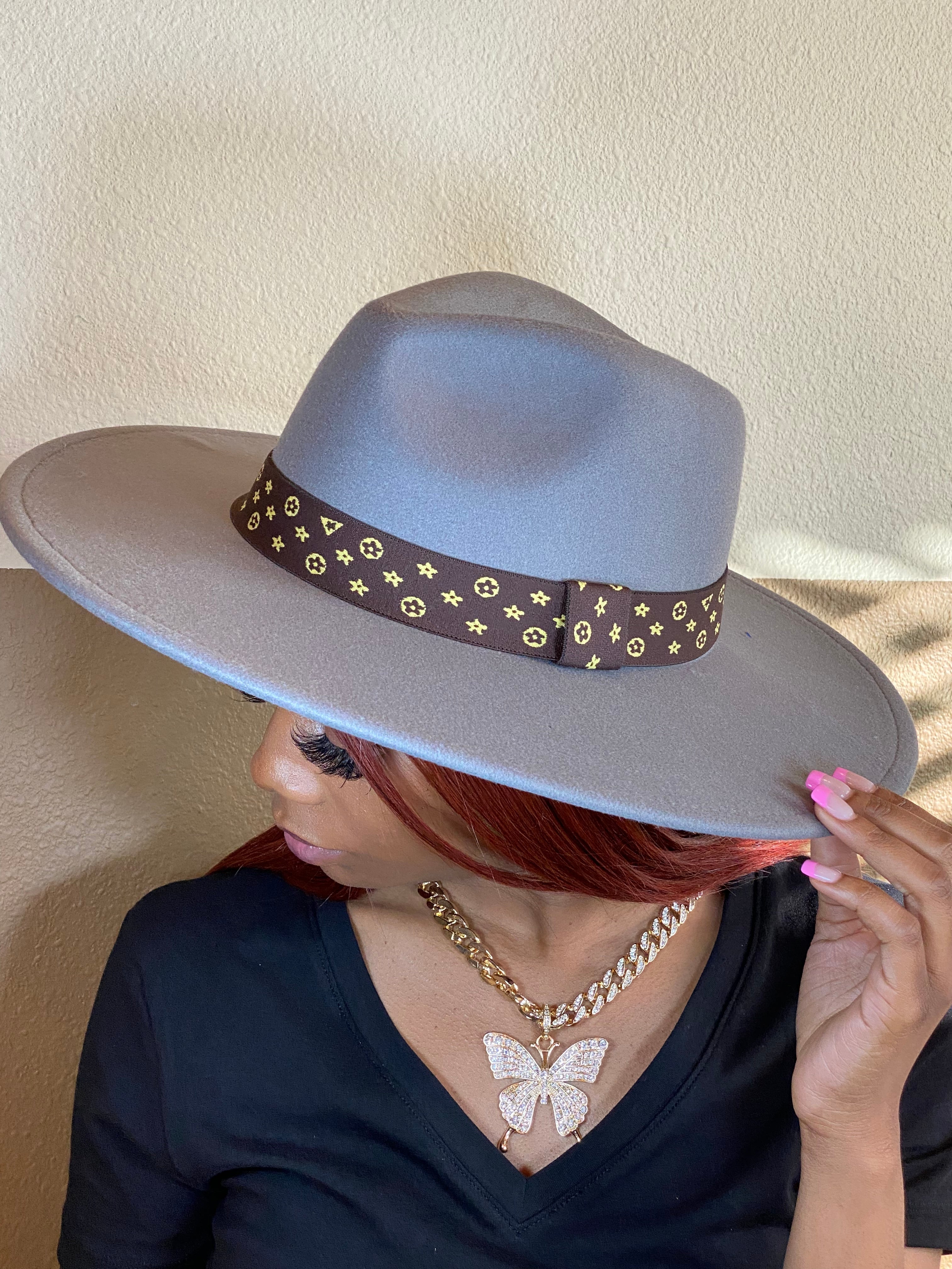 Luxe Band Wide Brim Fedora Grey