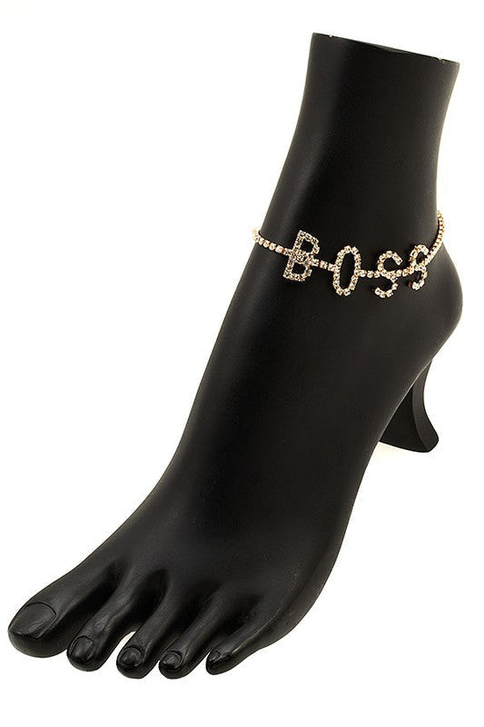 Boss Rhinestone Anklet Gold