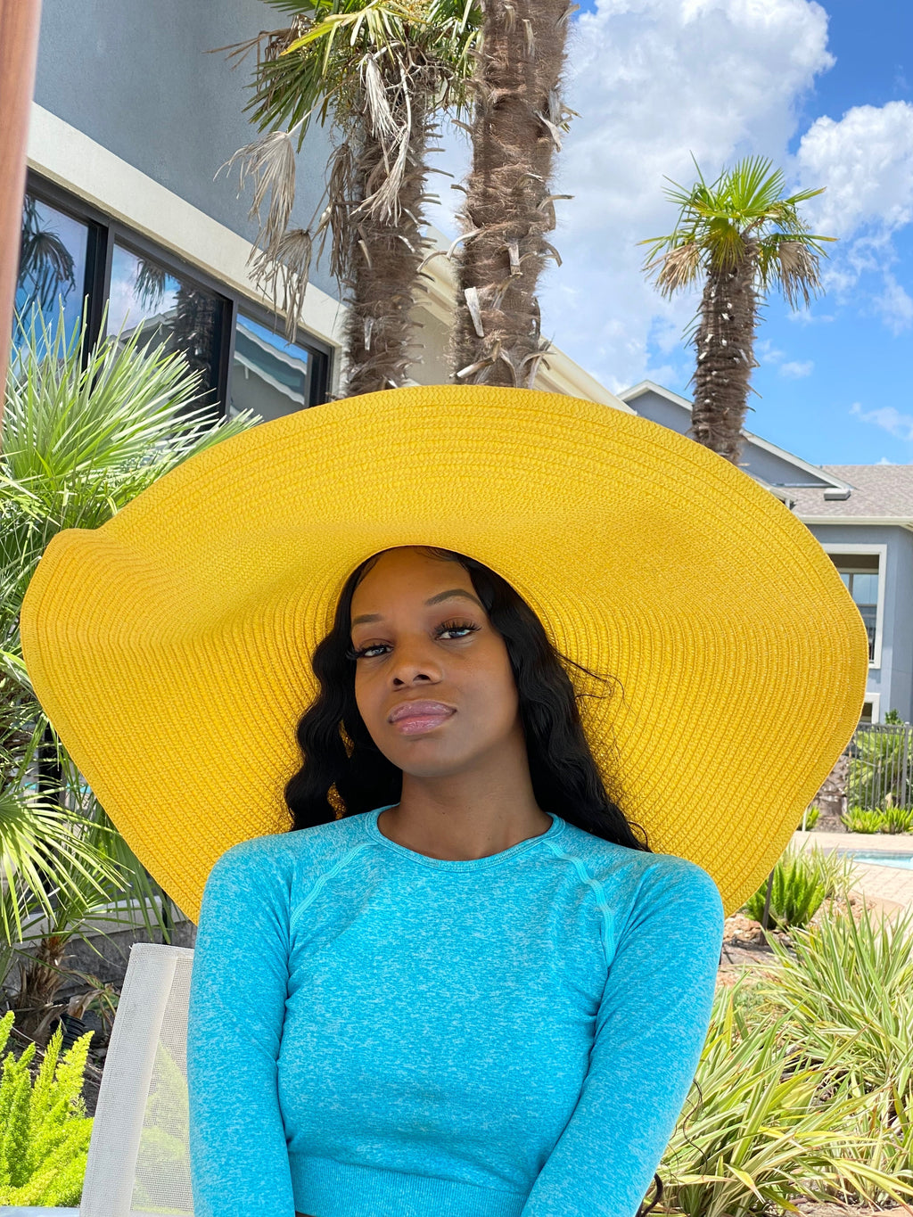 Big Oversized Straw Floppy Sun Hat Yellow
