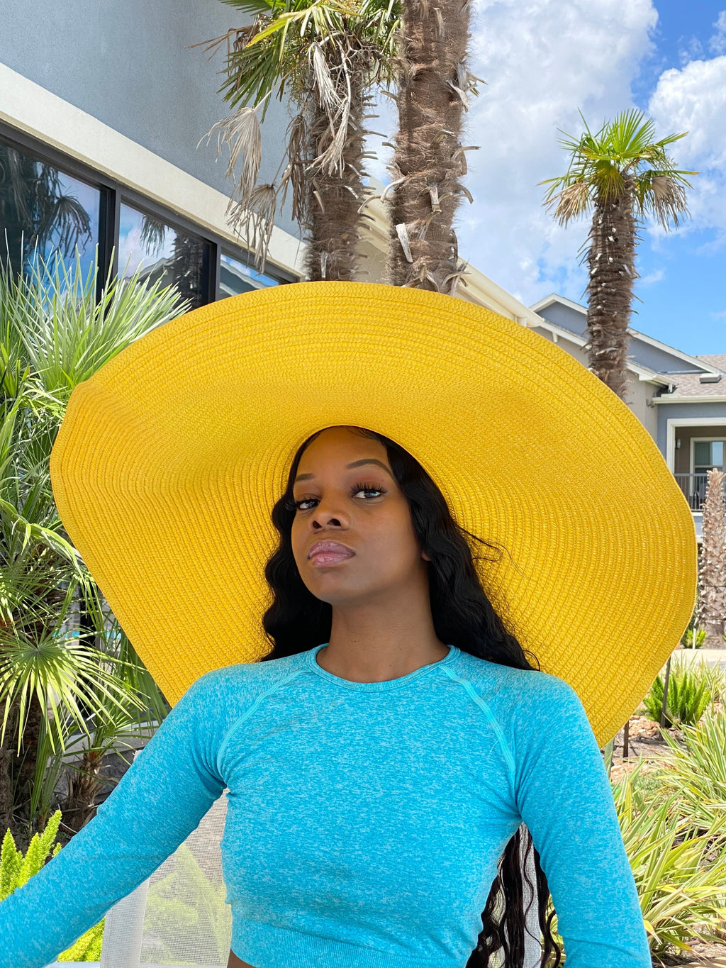 Big Oversized Straw Floppy Sun Hat Yellow