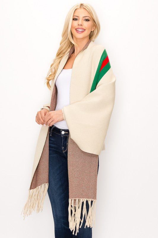 STRIPE SHAWL PONCHO Ivory