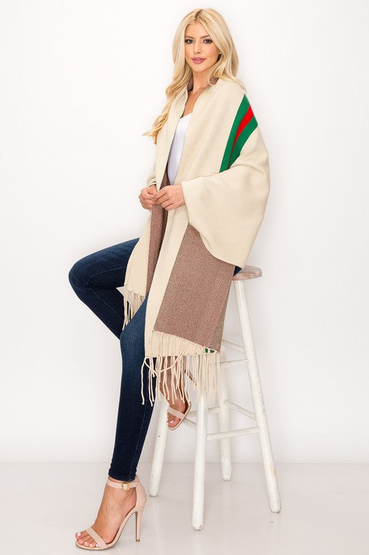 STRIPE SHAWL PONCHO Ivory