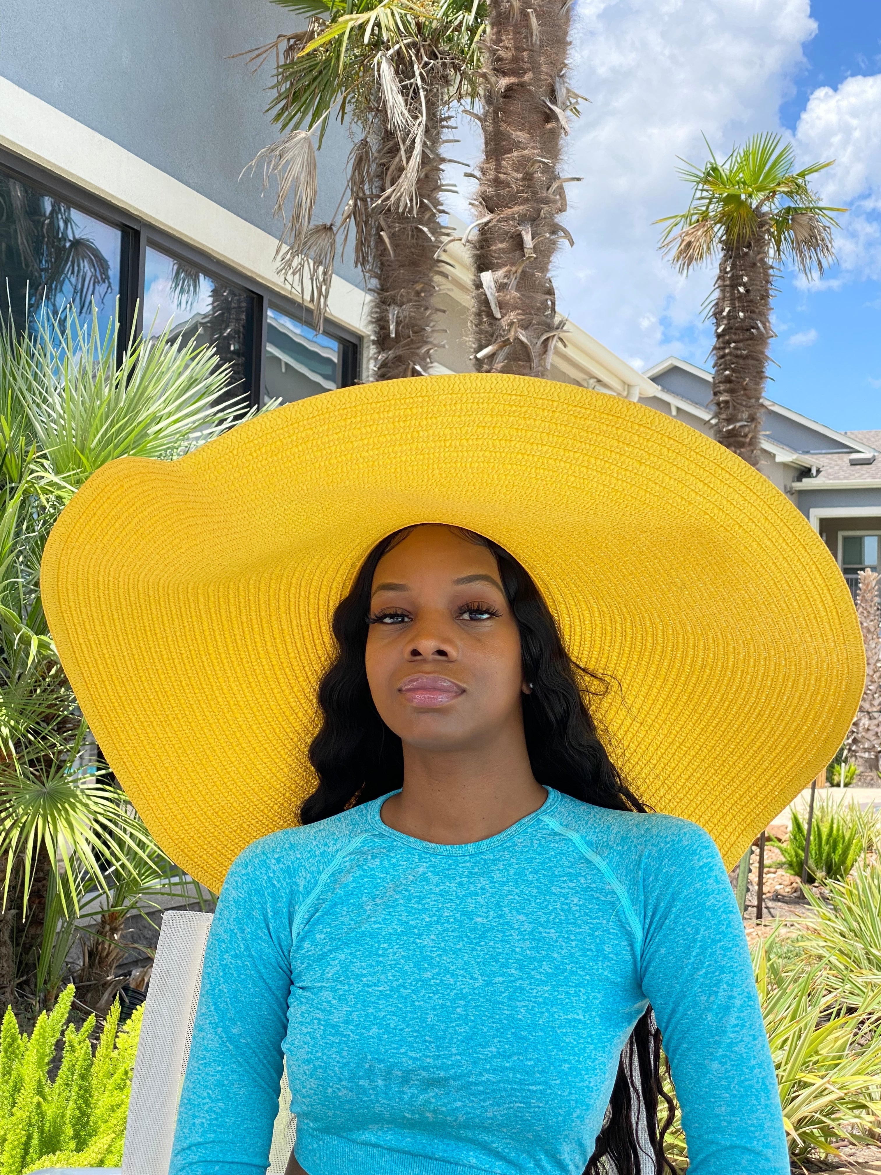Big Oversized Straw Floppy Sun Hat Yellow