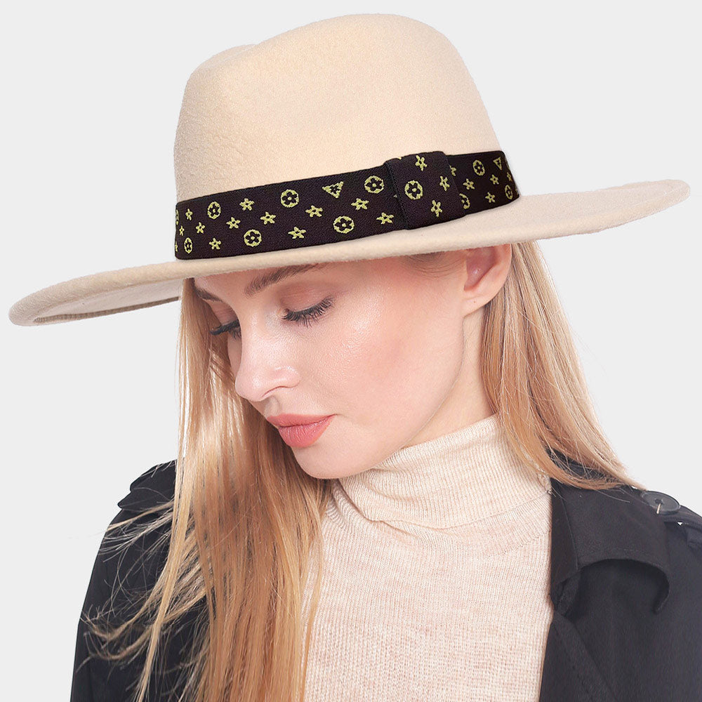 Luxe Band Wide Brim Fedora Beige