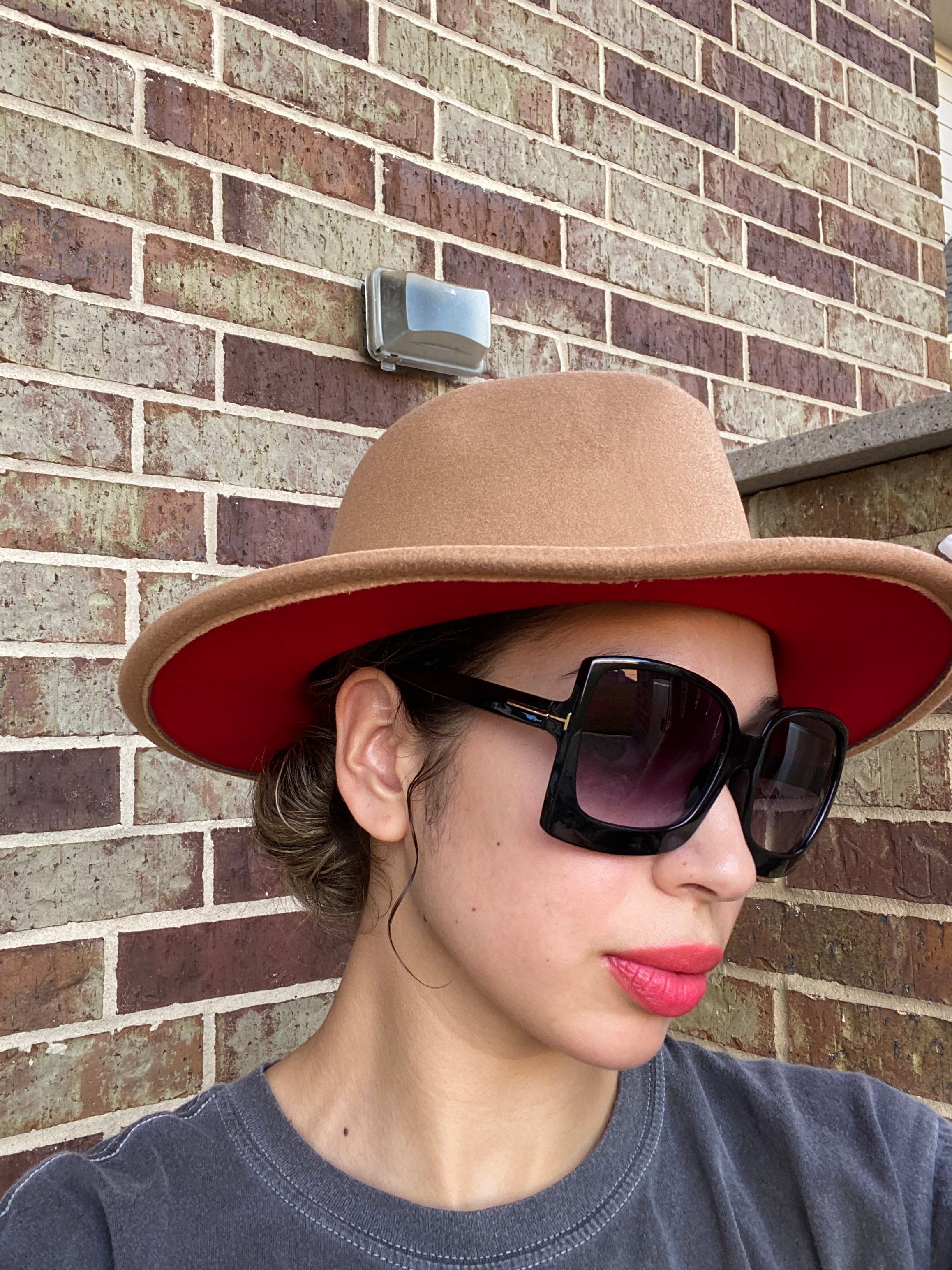 Lt Tan Red Fedora