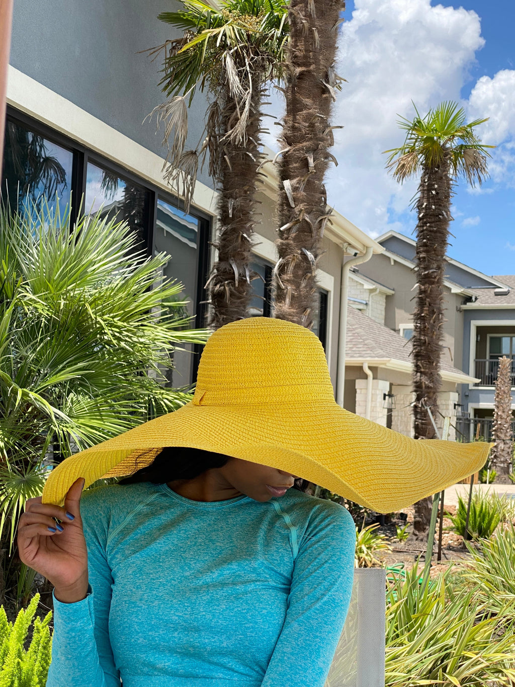 Big Oversized Straw Floppy Sun Hat Yellow