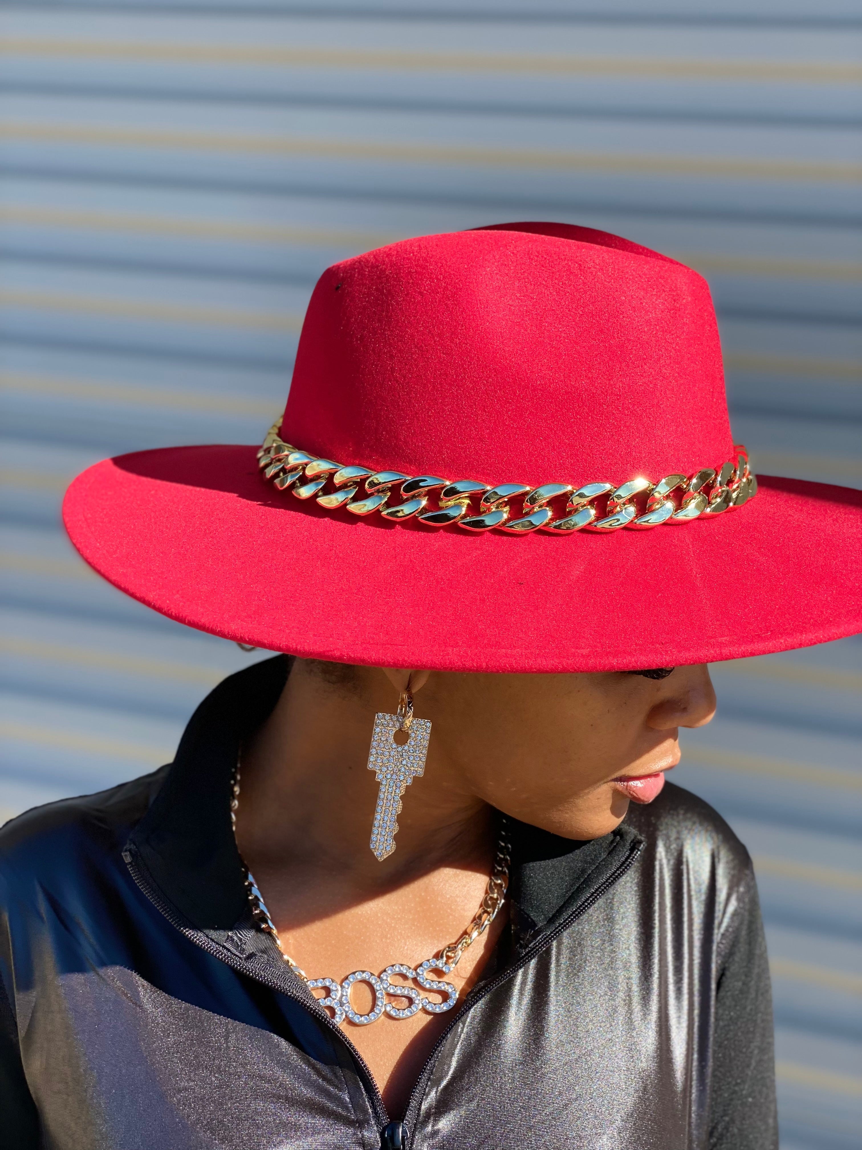 Hottest Red Black Chain Fedora