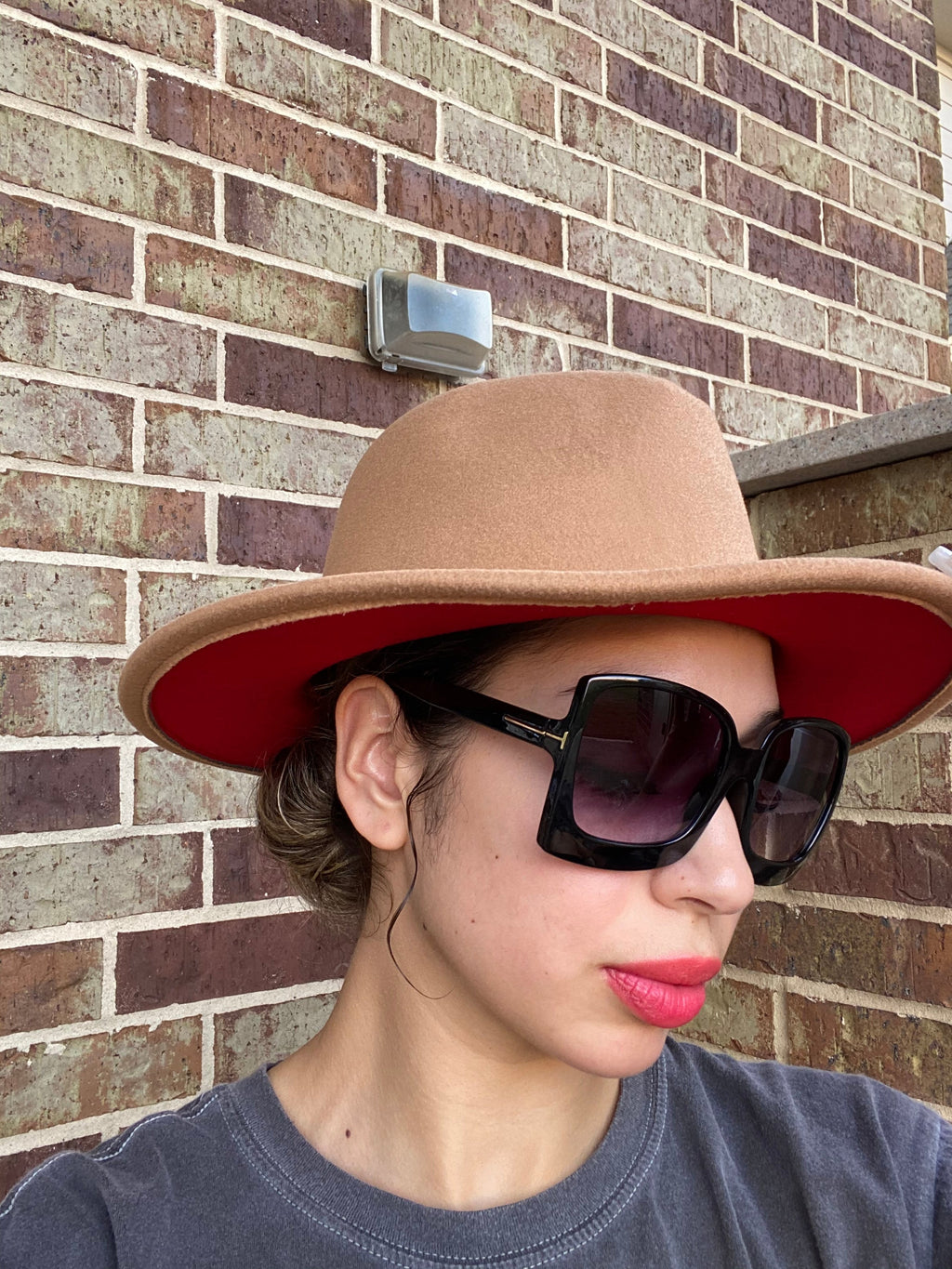 Lt Tan Red Fedora