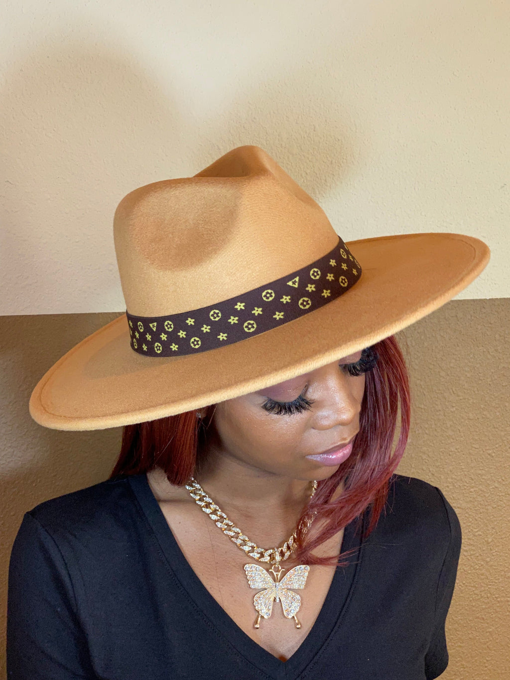 Luxe Band Wide Brim Fedora Camel