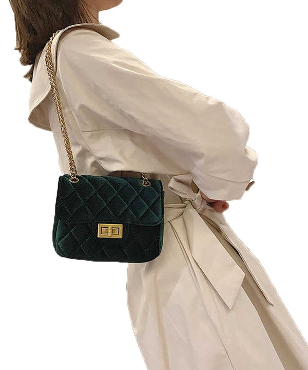 Quilted Velvet Crossbody Royal Blue