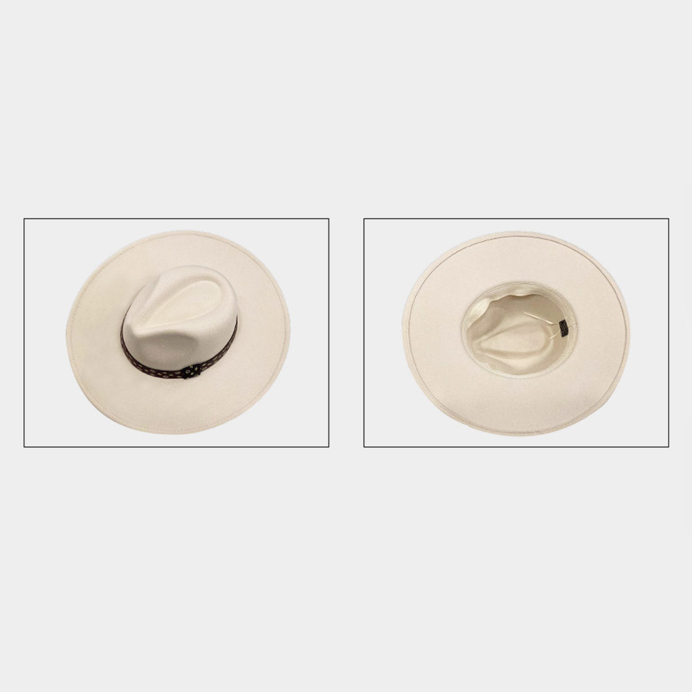 Luxe Band Wide Brim Fedora Beige