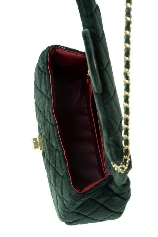 Quilted Velvet Crossbody Royal Blue