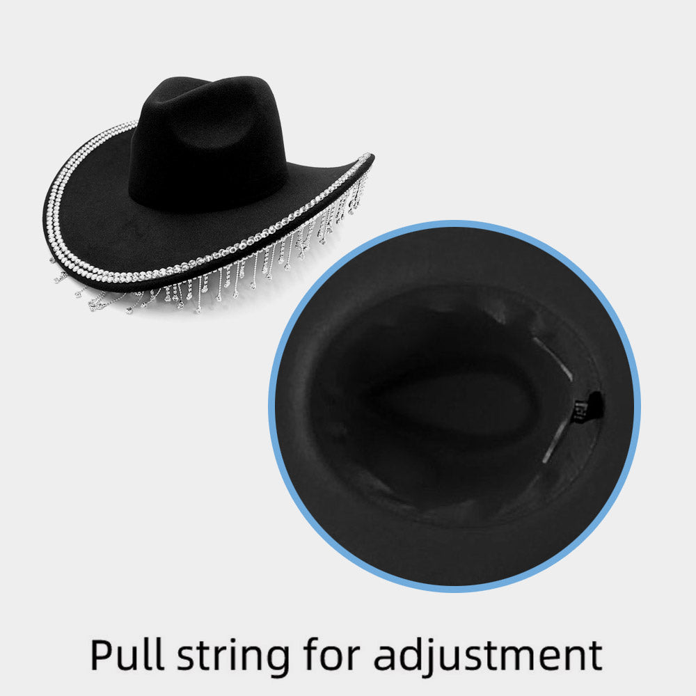 Rhinestone Fringe Cowboy Hat Black