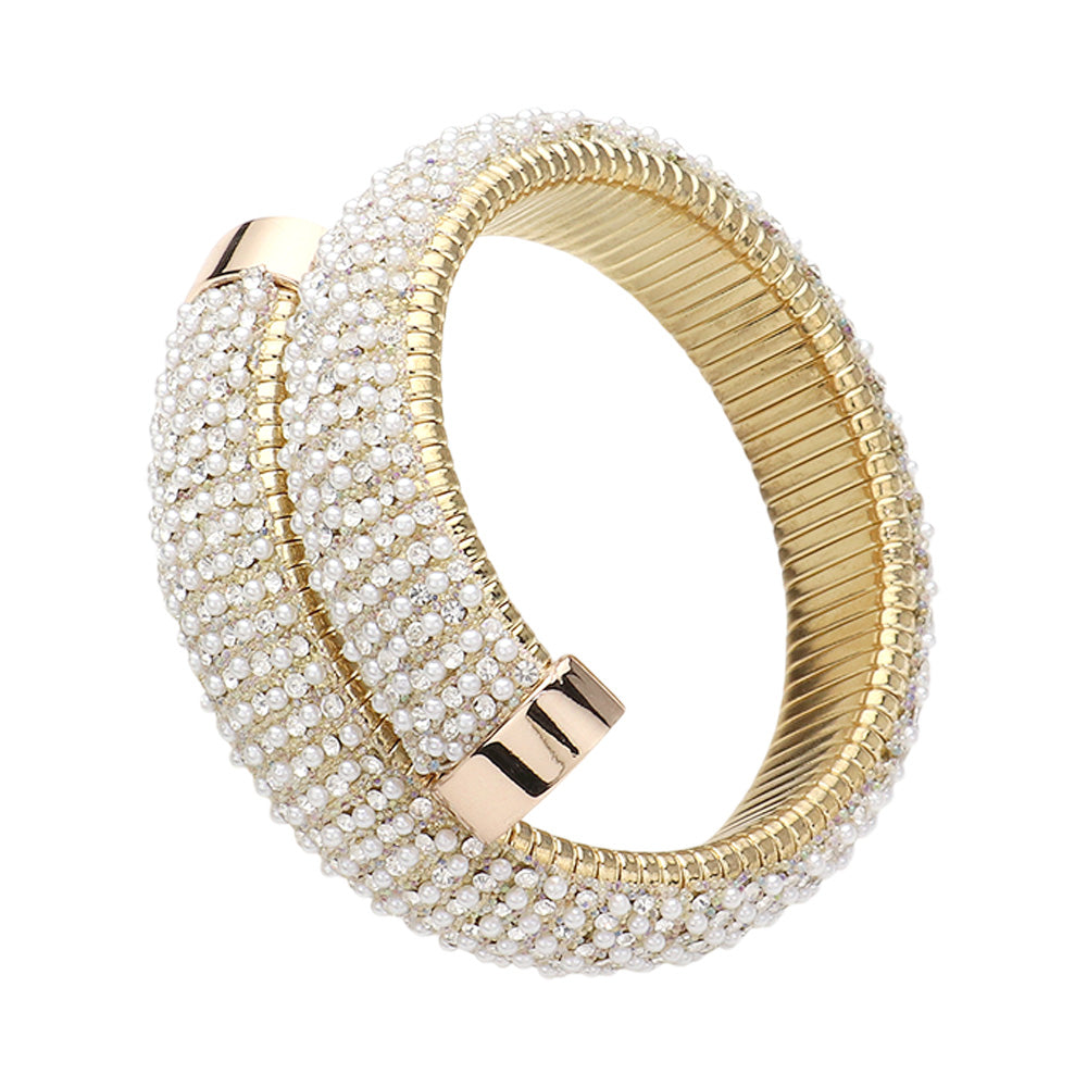 Pearl Paved Adjustable Bangle Bracelet