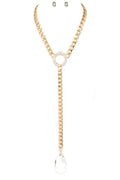 Crystal Tear Drop Necklace Set Gold