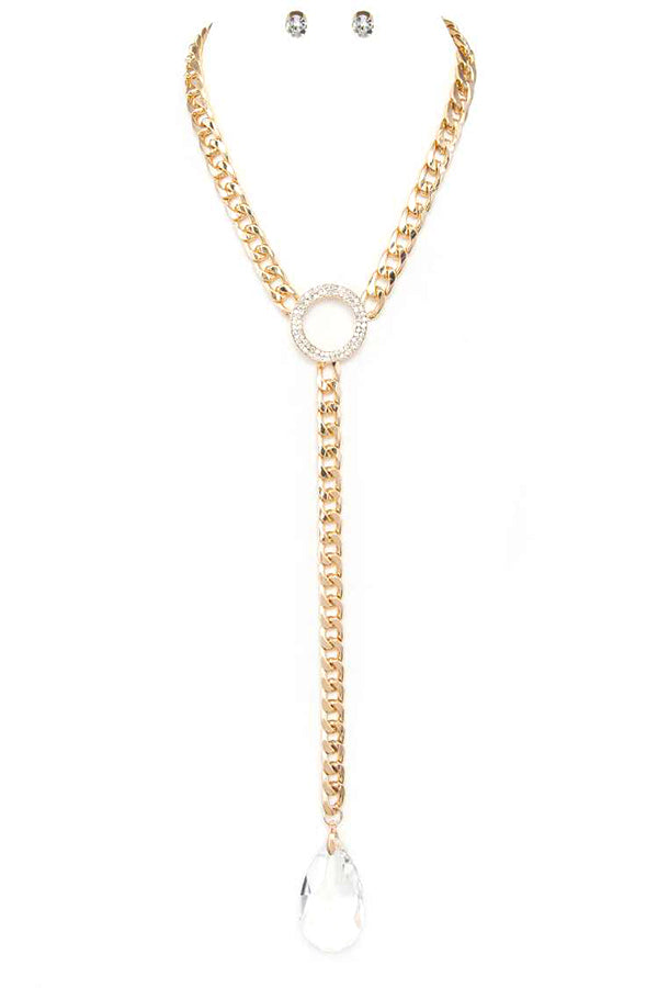 Crystal Tear Drop Necklace Set Gold