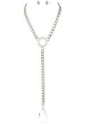 Crystal Tear Drop Necklace Set Silver