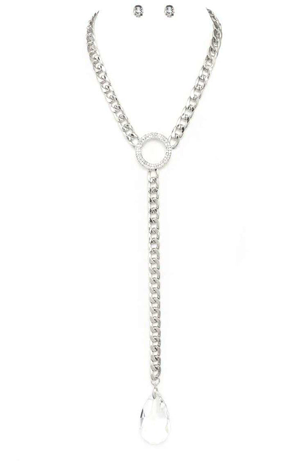 Crystal Tear Drop Necklace Set Silver