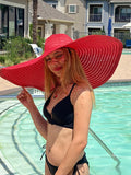 Big Oversized Straw Floppy Sun Hat Red Basket