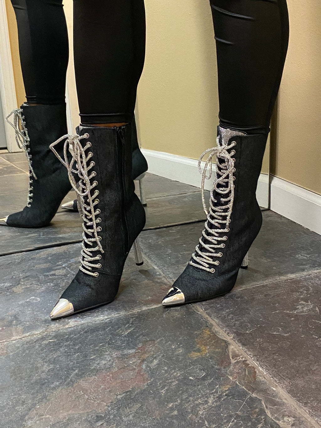 Bling Black Denim Boots