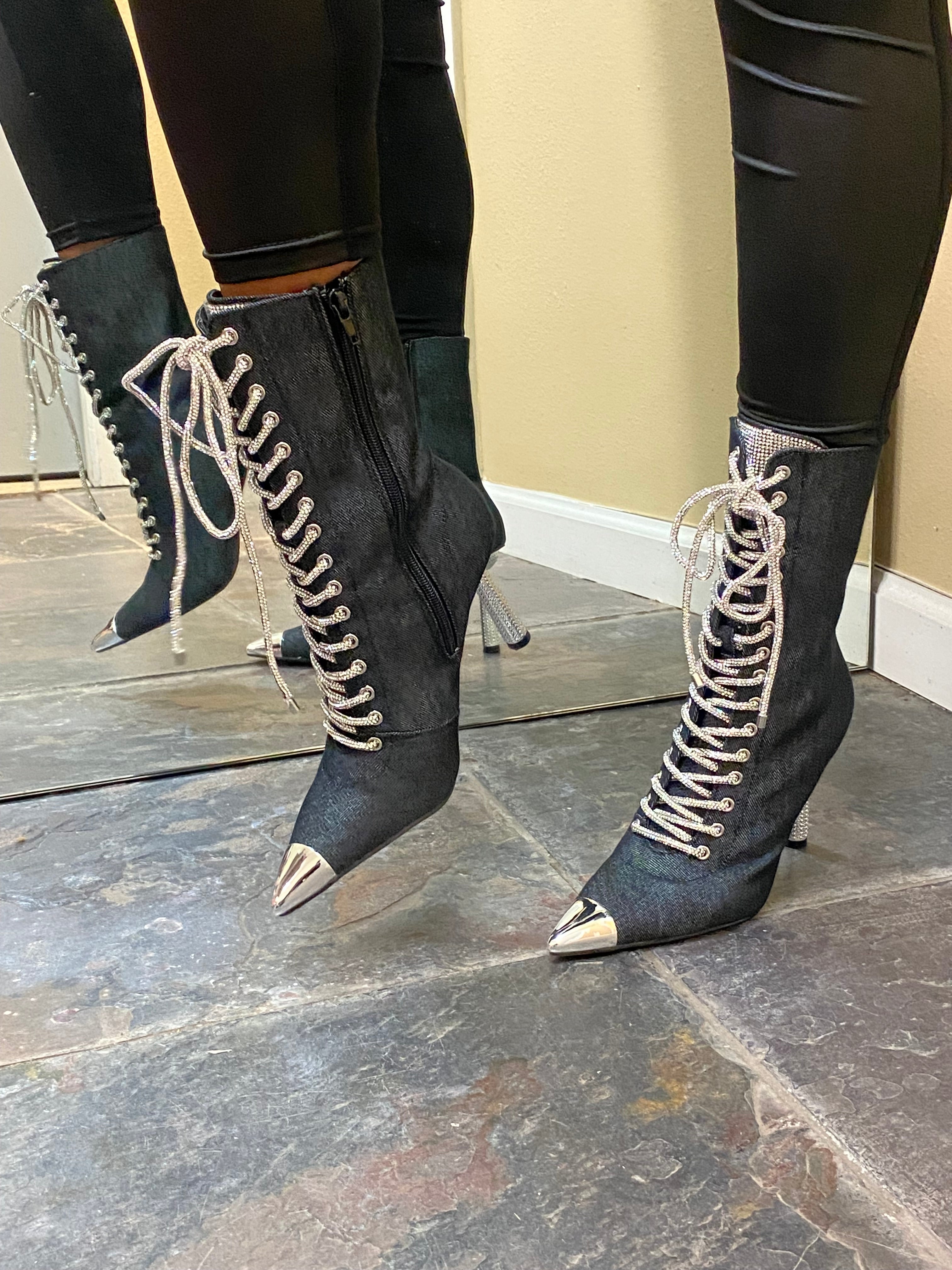 Bling Black Denim Boots