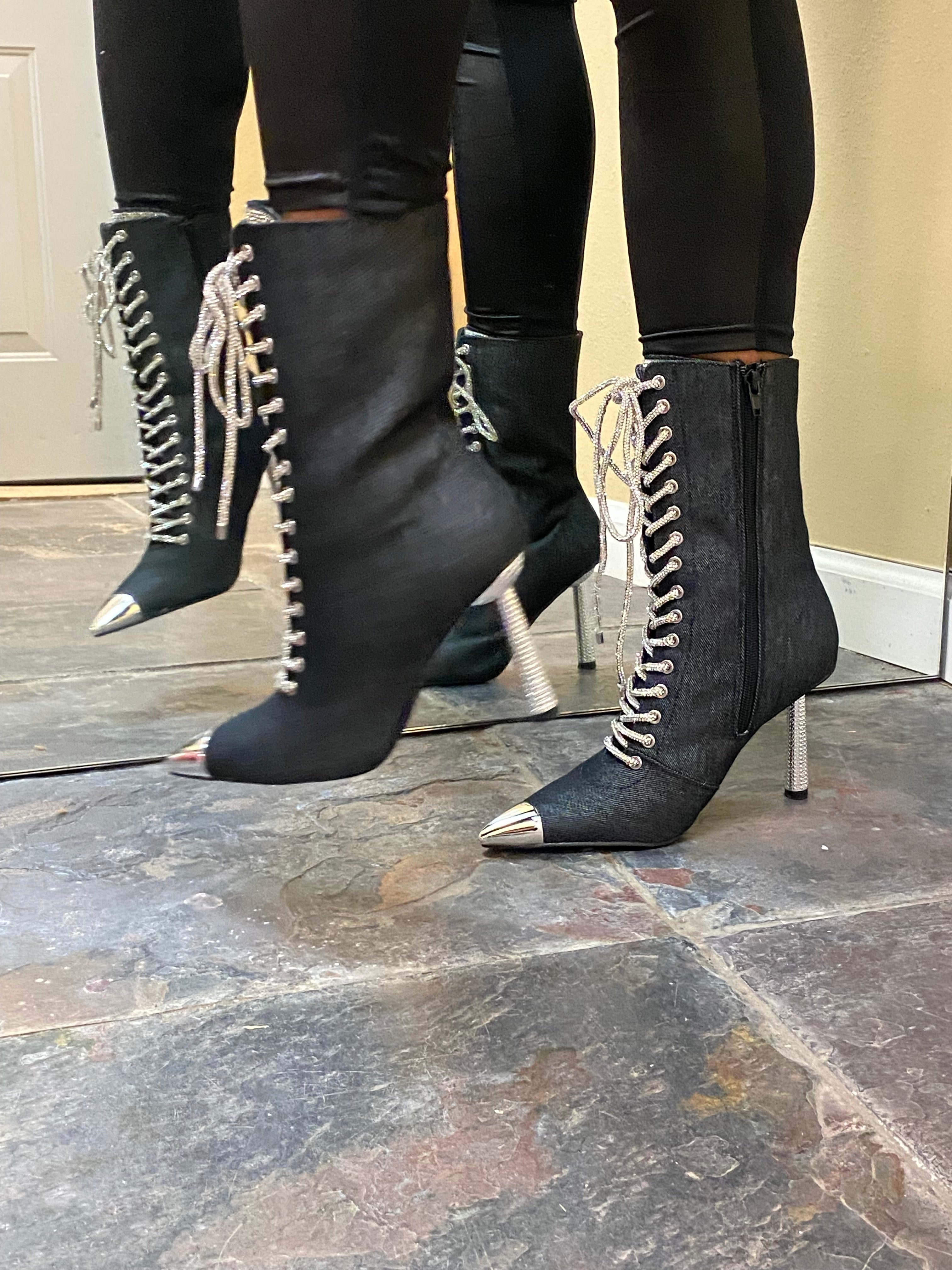 Bling Black Denim Boots