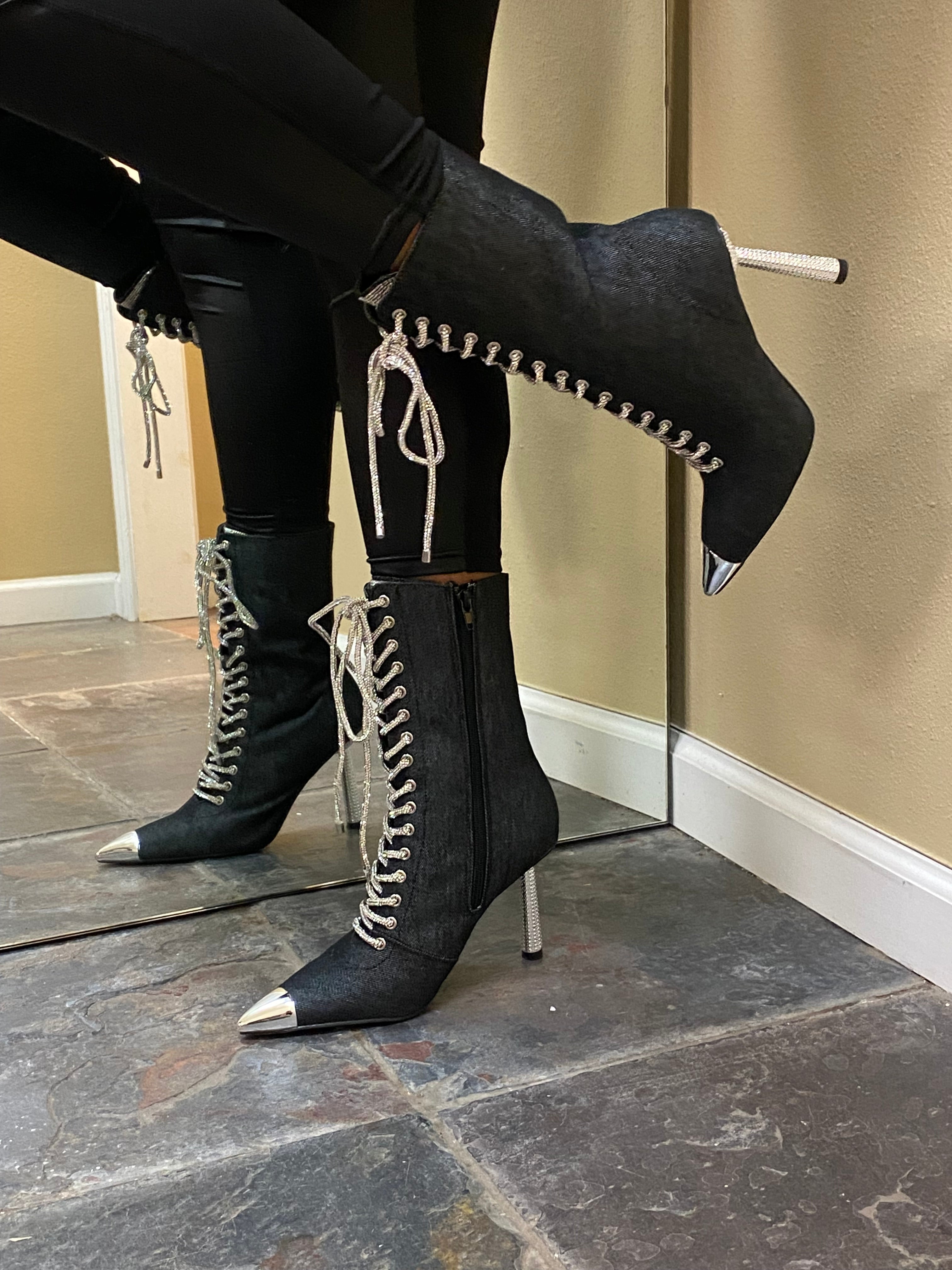 Bling Black Denim Boots