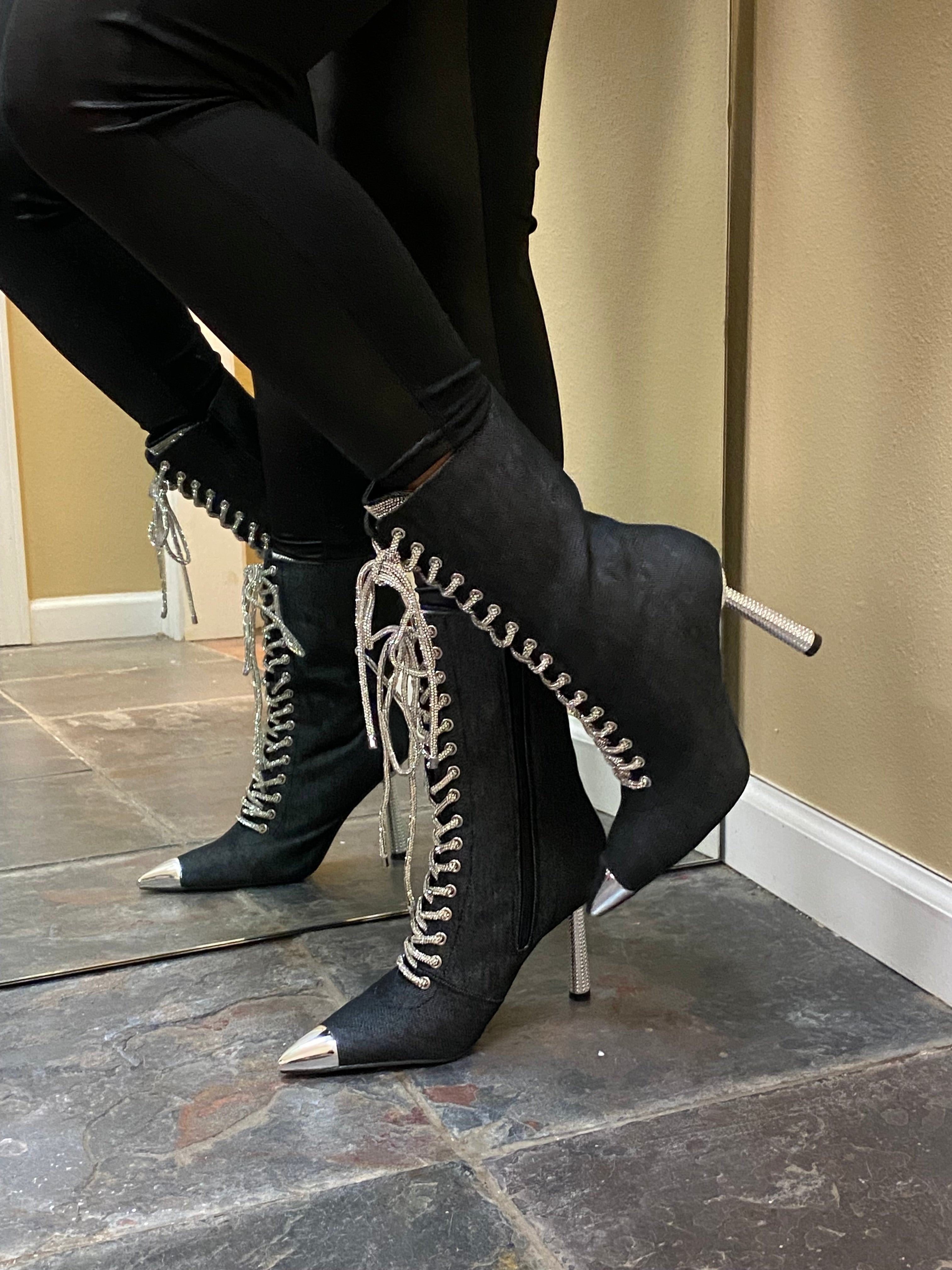Bling Black Denim Boots