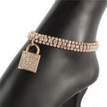 Rhinestone Padlock Anklet Gold